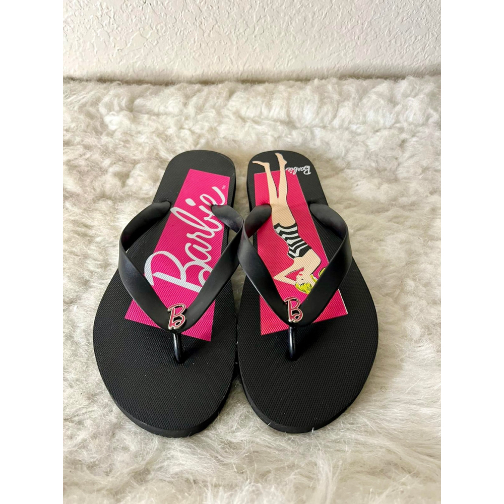 Barbie Pedia Flip Flops Pink and Black Sandals Size 8/9
